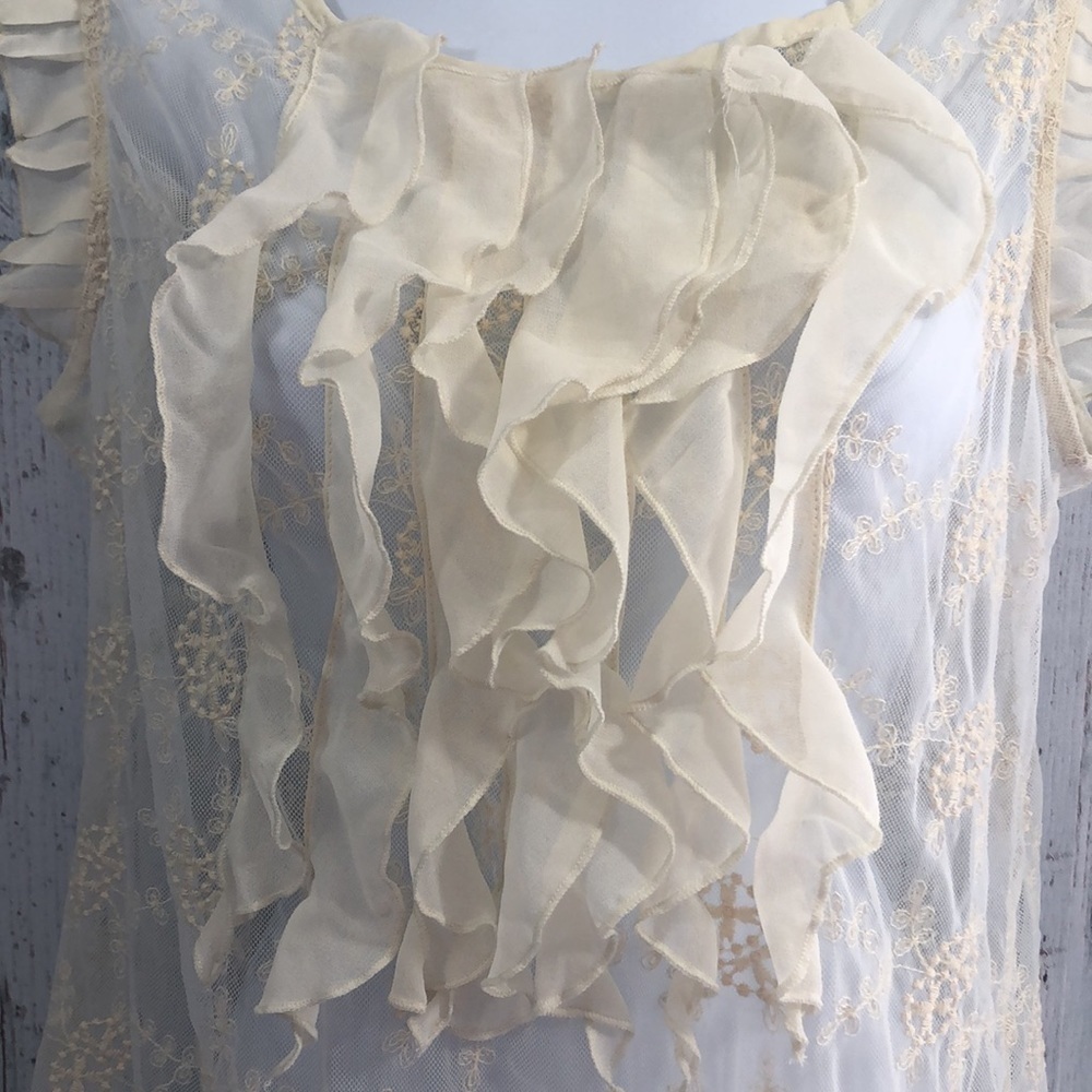 Adiva Sheer Lace Ruffled Top NWT Medium - Picture 3 of 10